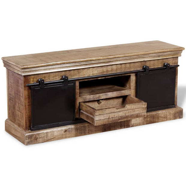 The Living Store TV-meubel Retro - Massief mangohout - 110 x 30 x 45 cm - Handgemaakt en gelakt