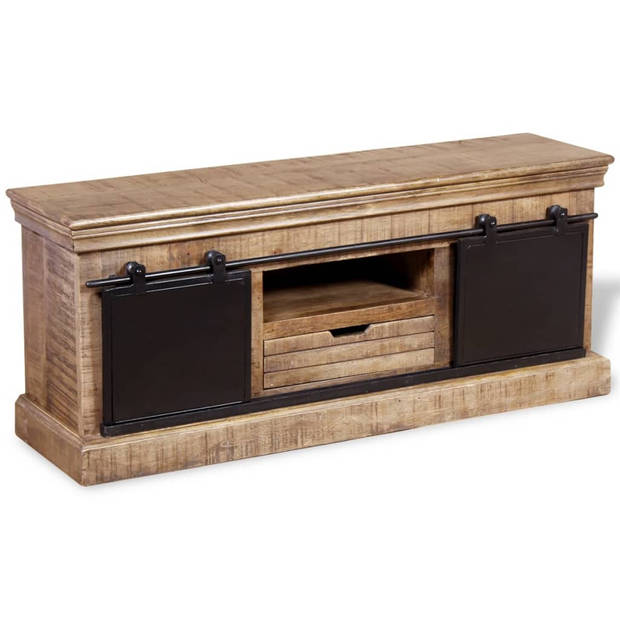 The Living Store TV-meubel Retro - Massief mangohout - 110 x 30 x 45 cm - Handgemaakt en gelakt