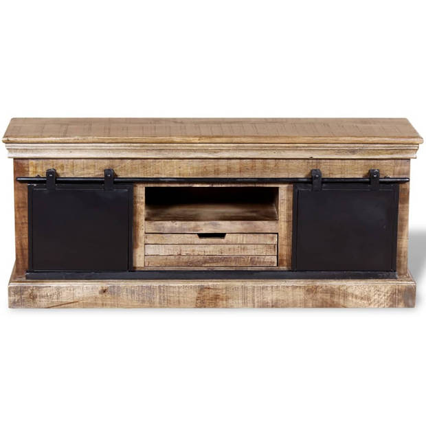 The Living Store TV-meubel Retro - Massief mangohout - 110 x 30 x 45 cm - Handgemaakt en gelakt