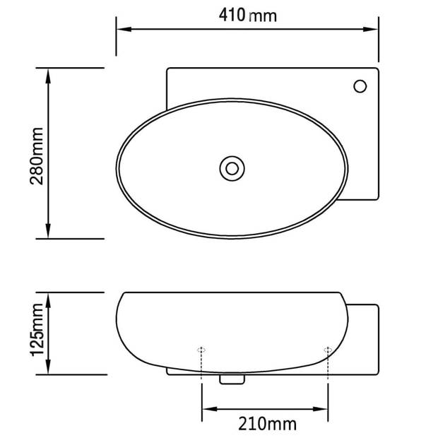 The Living Store Wastafel - Wit keramiek - 41 x 28 x 12.5 cm - Met overloopgat