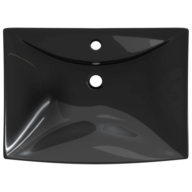 vidaXL Wastafel met overloop en kraangat zwart rechthoekig keramiek