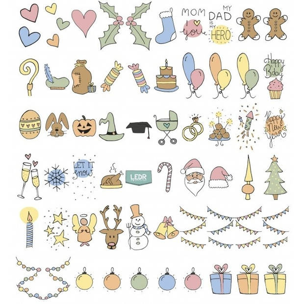 Deco lichtbak/lightbox feestdagen emoticons 60 stuks - Lichtbakken