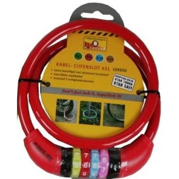 Stahlex Cijfer kabelslot - rood - 10 x 650 mm - fietsslot - Fietssloten