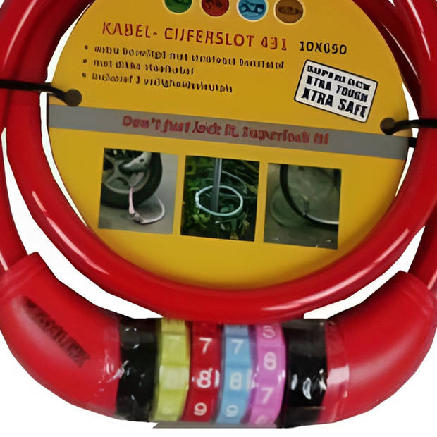 Stahlex Cijfer kabelslot - rood - 10 x 650 mm - fietsslot - Fietssloten