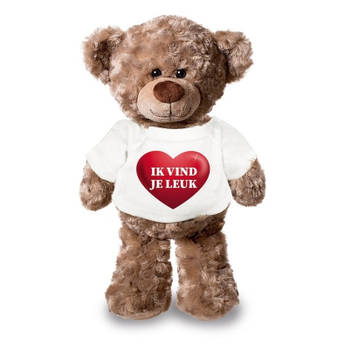 Knuffel teddybeer met ik vind je leuk hartje shirt 24 cm - Knuffelberen
