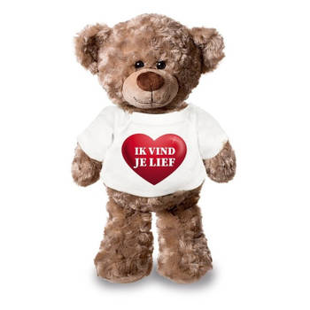 Knuffel teddybeer met ik vind je lief hartje shirt 24 cm - Knuffelberen