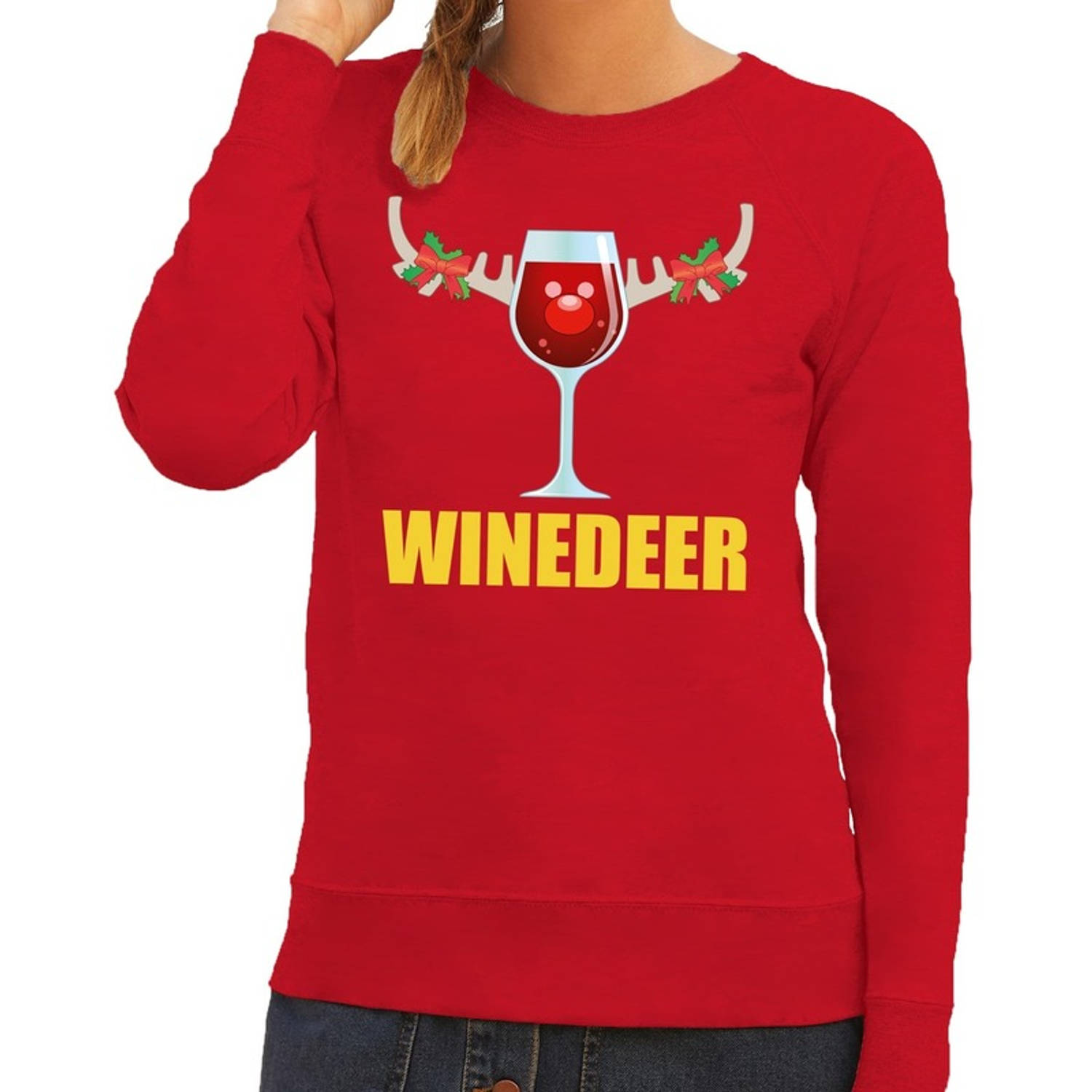 Foute kerstborrel trui rood Winedeer dames XL (42) - kerst truien