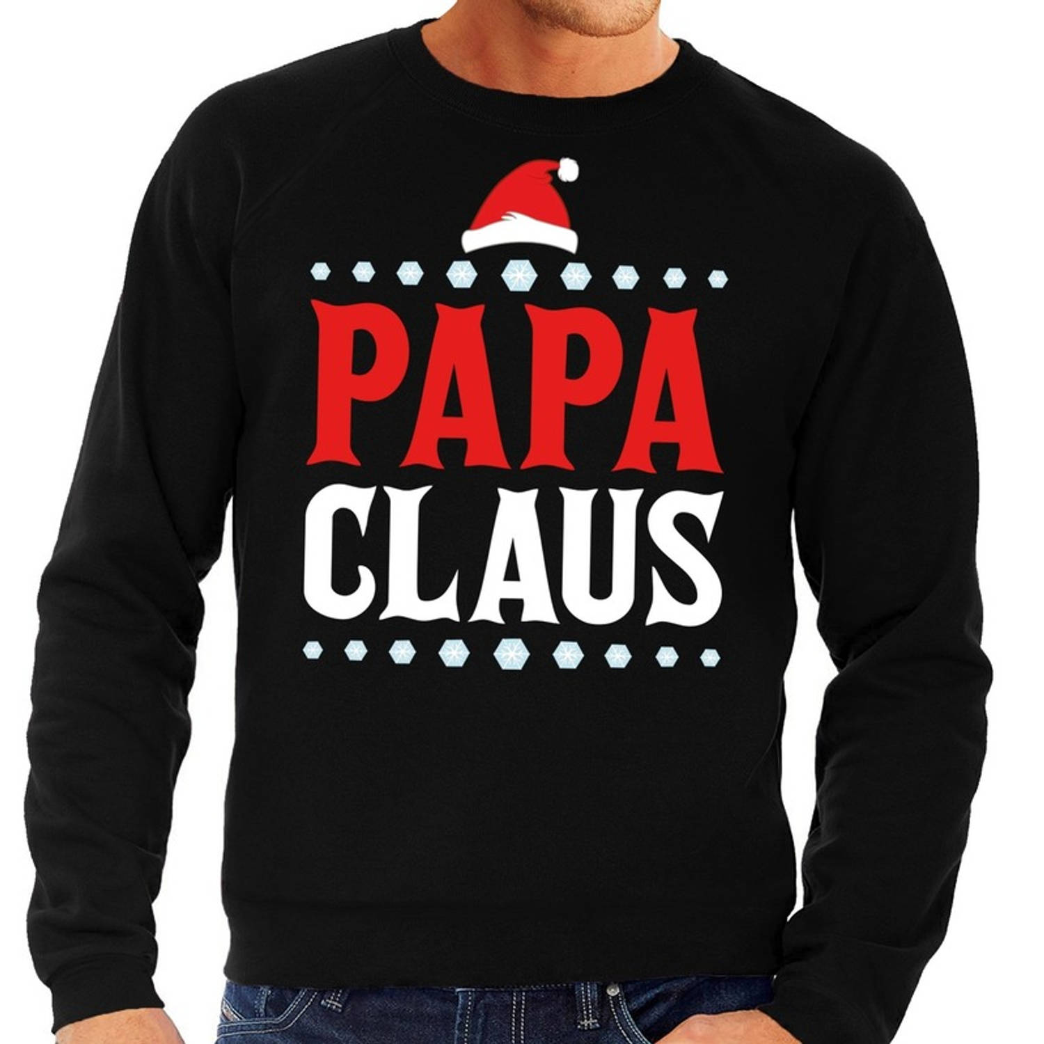 Foute kerst sweater voor vaders zwart Papa Claus S (48) - kerst truien