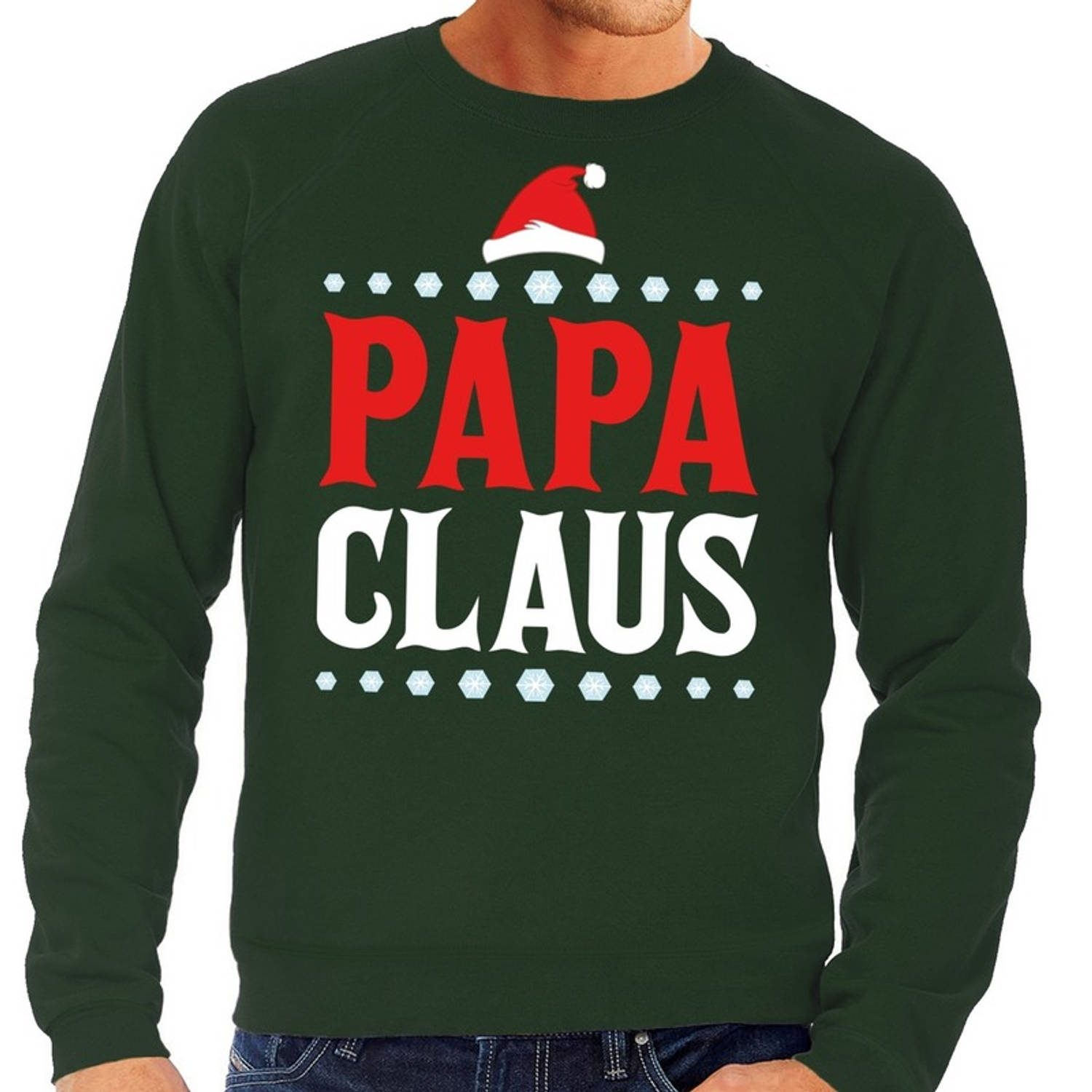 Foute kerst sweater voor vaders groen Papa Claus XL (54) - kerst truien