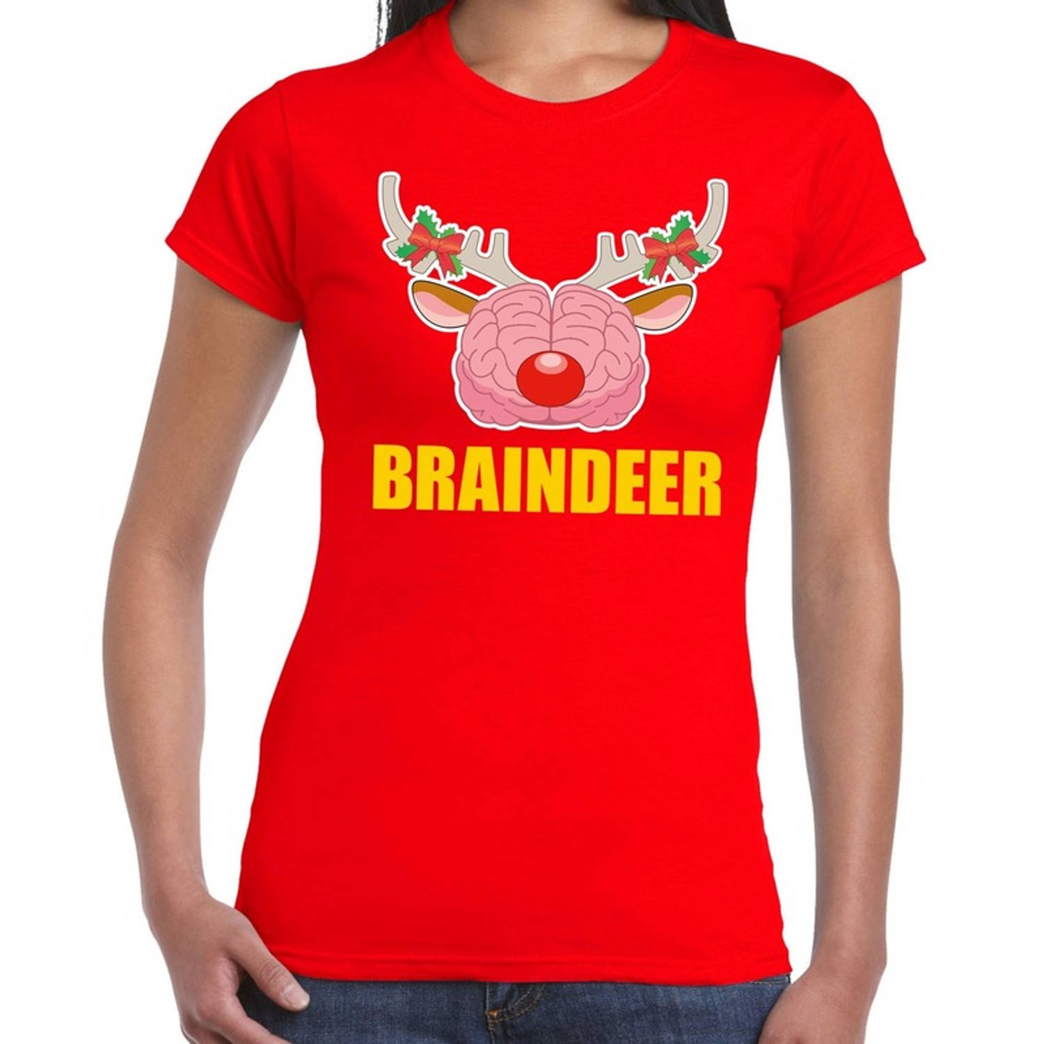 Foute Kerstmis t-shirt braindeer rood voor dames M (38) - kerst t-shirts