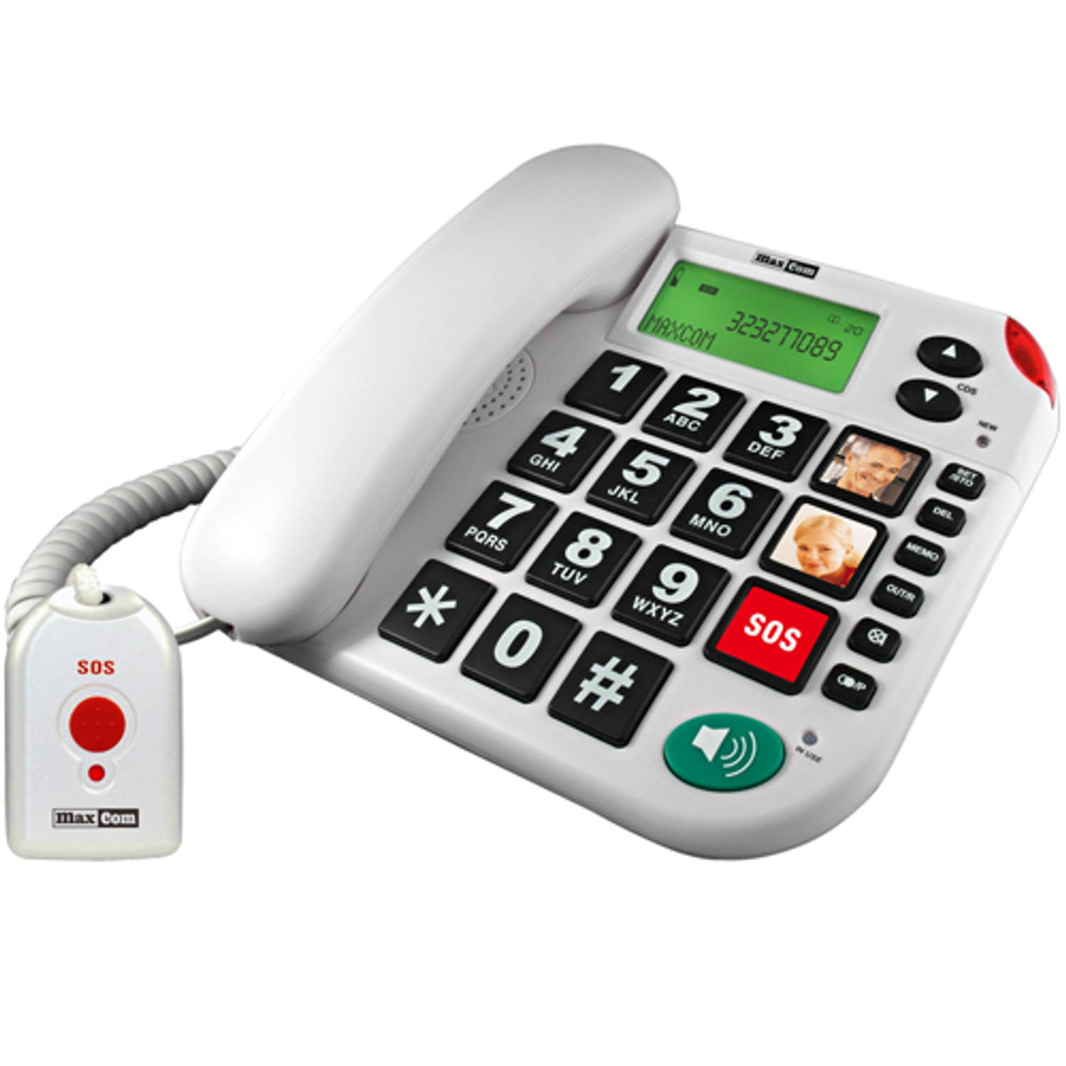 Slechtziend Maxcom KXT 481 huistelefoon met SOS halszender Wit