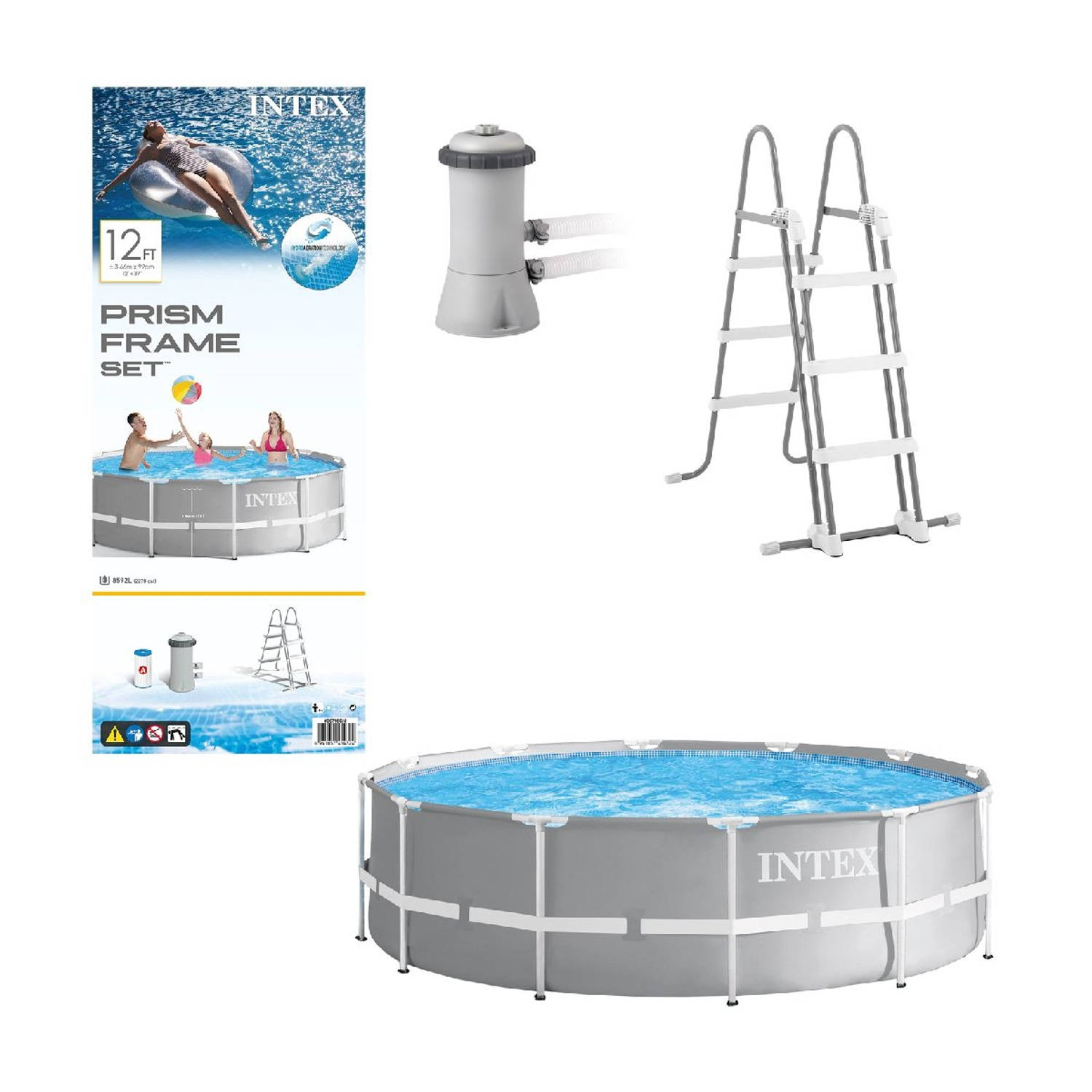 Intex opzetzwembad met filterpomp en ladder Prism Frame Ã366 x 99 cm grijs