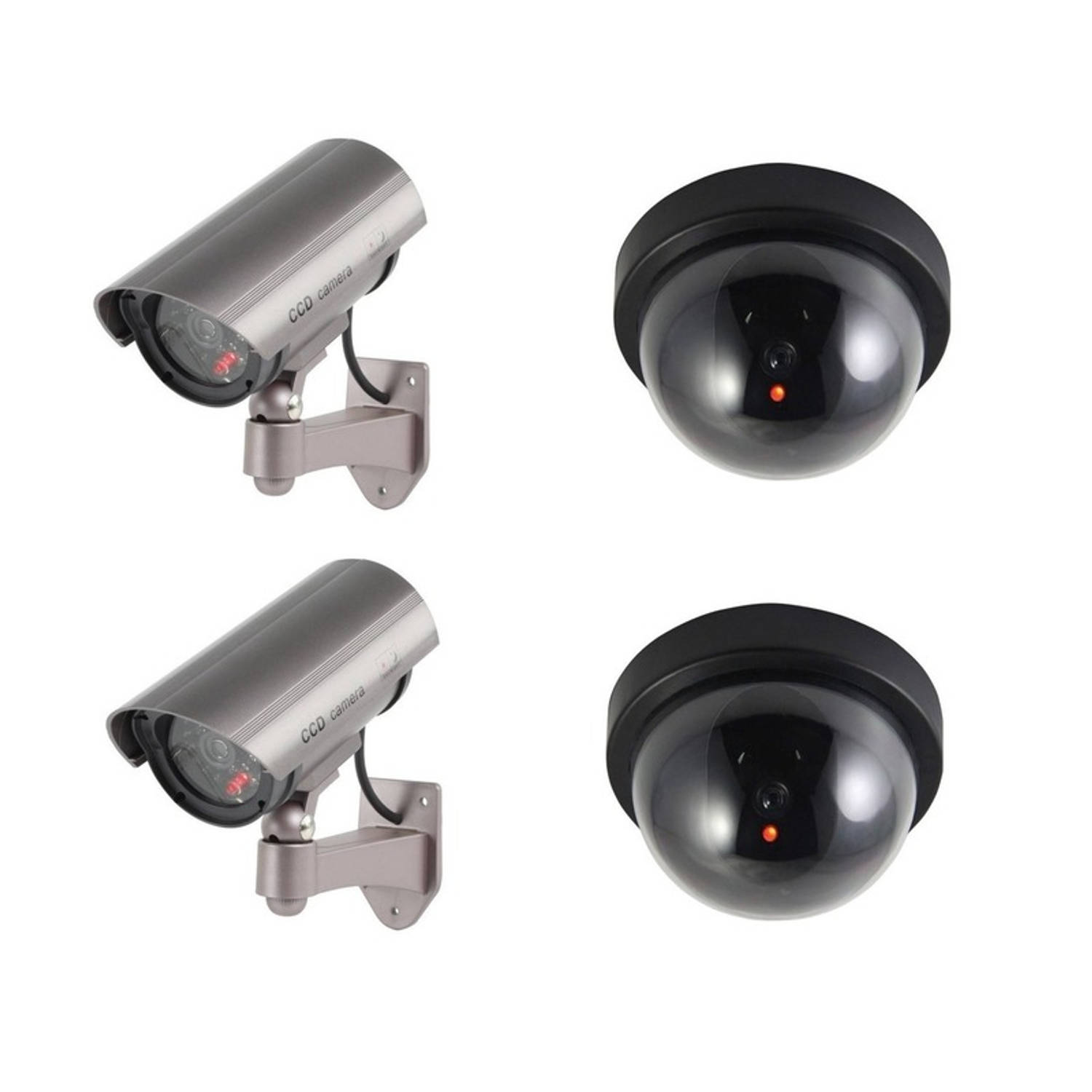 Dummy beveiligingscamera set van vier zwart en zilver LED-sensor