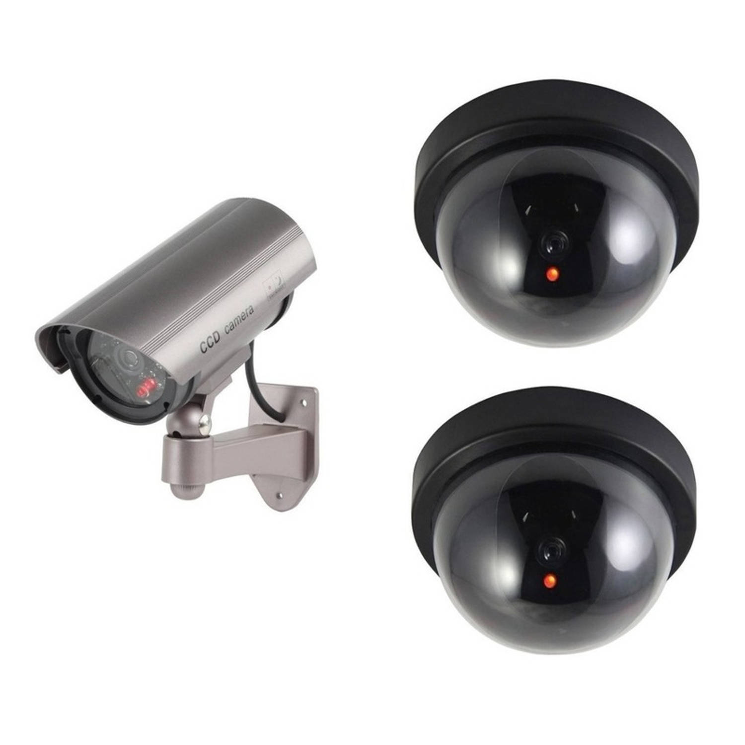 Dummy beveiligingscamera set van drie zwart en zilver LED-sensor