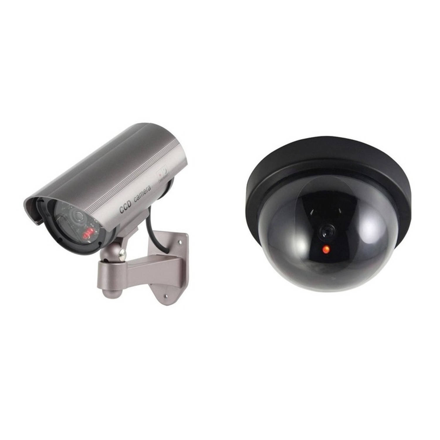 Dummy beveiligingscamera set van twee zwart en zilver LED-sensor