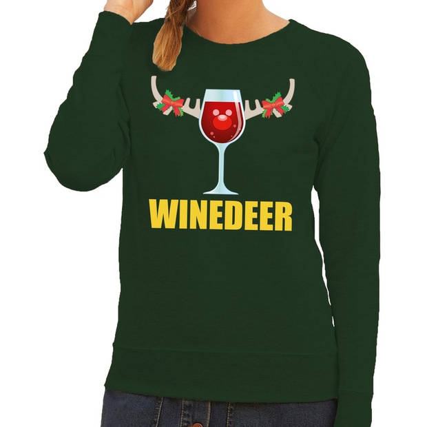 Foute kerstborrel trui groen Winedeer dames M (38) - kerst truien