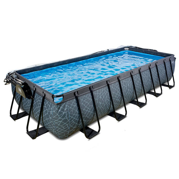 EXIT Stone zwembad 540x250x100cm met overkapping en filterpomp - grijs