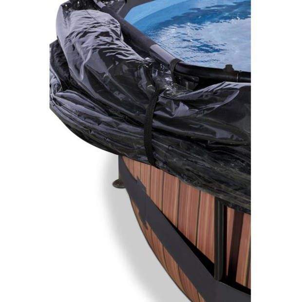 EXIT Frame Zwembad - Wood - ø 360 x 76 cm met Overkapping en Filterpomp - Bruin
