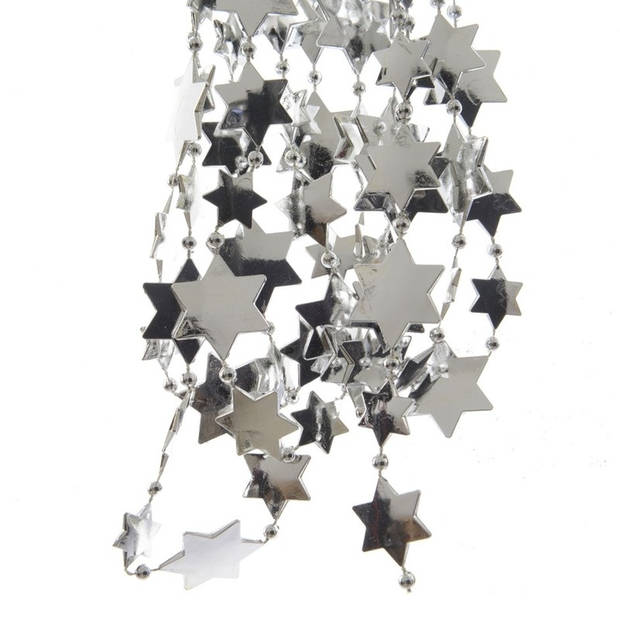 Kerst sterren kralen guirlandes zilver 270 cm kerstboom versiering/decoratie - Kerstslingers