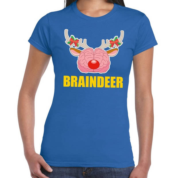 Foute Kerstmis t-shirt braindeer blauw voor dames L (40) - kerst t-shirts