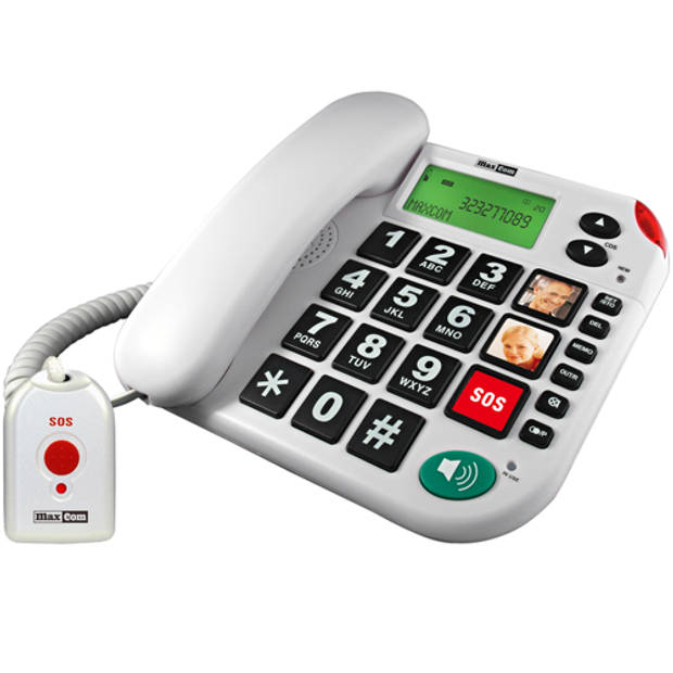 Slechtziend Maxcom KXT 481 huistelefoon met SOS halszender - Wit