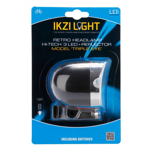 Ikzi Light koplamp Retro Triple Eye led batterij 65 mm zwart
