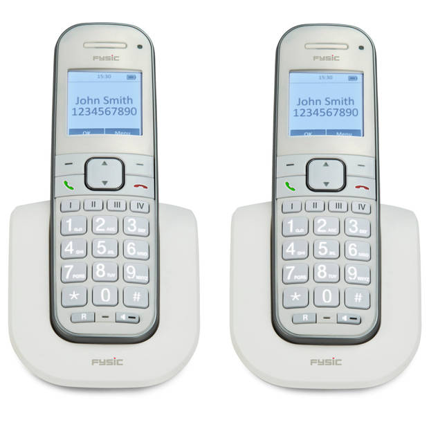 Senioren DECT telefoon met grote toetsen, 2 handsets Fysic Wit