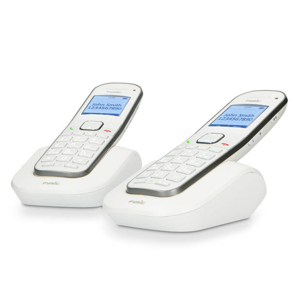 Senioren DECT telefoon met grote toetsen, 2 handsets Fysic Wit