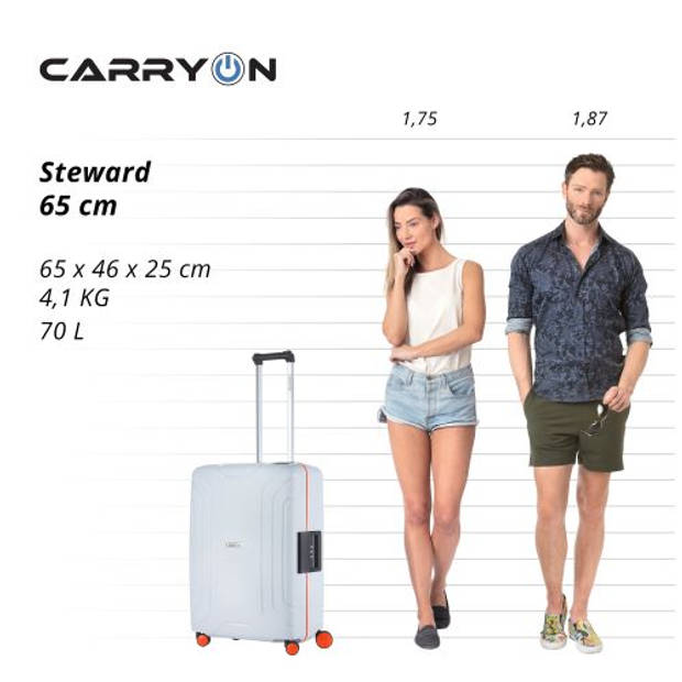 CarryOn Steward TSA koffer - trolley 65cm - vaste sloten - Licht Grijs