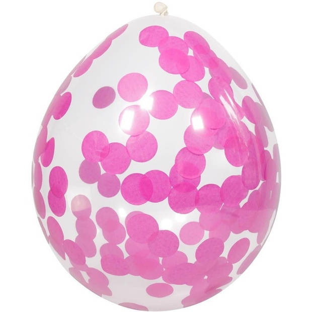 4x stuks Transparante ballonnen roze confetti 30 cm - Ballonnen