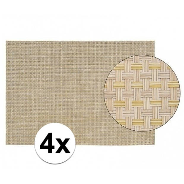 4x Onderlegger met geweven print beige 45 x 30 cm - Placemats