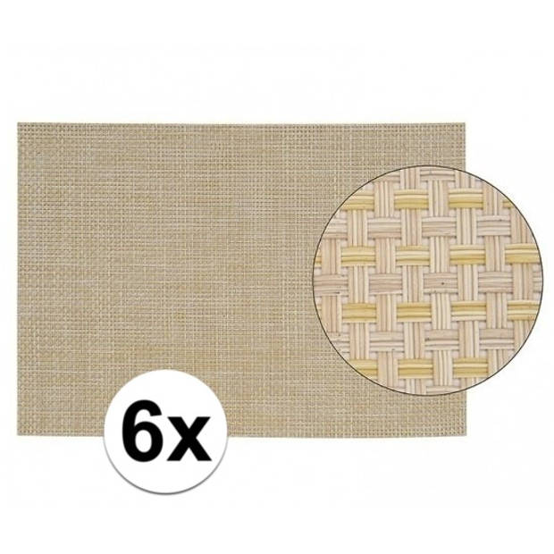 6x Onderlegger met geweven print beige 45 x 30 cm - Placemats