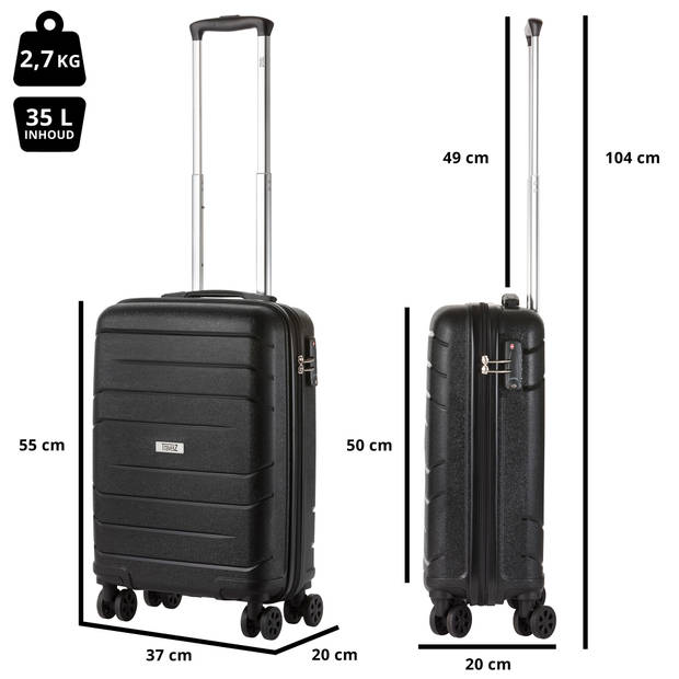 TravelZ Big Bars Handbagage 55cm Koffer 35 Ltr TSA Zwart