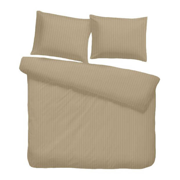 iSleep dekbedovertrek Satijnstreep - Medium Beige - 1-Persoons 140x200/220 cm