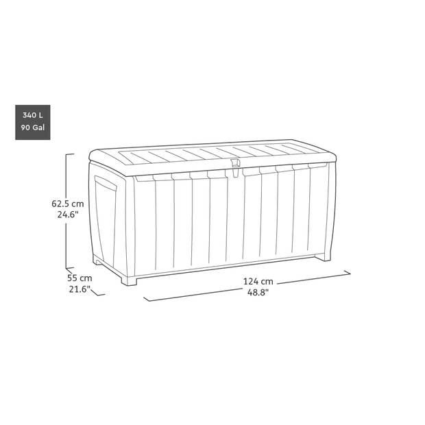 Keter Novel Opbergbox - 340L - 124x55x62.5cm - Grijs