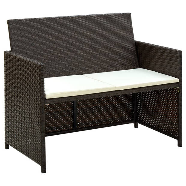 vidaXL 4-delige Loungeset met kussens poly rattan bruin