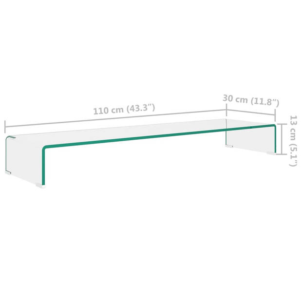 vidaXL TV-meubel/monitorverhoger transparant 110x30x13 cm glas