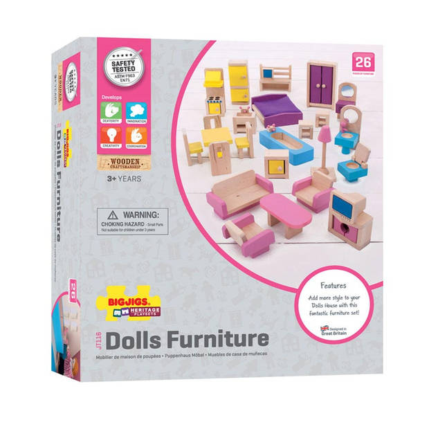 BigJigs houten poppenhuis meubels Doll Furniture Set