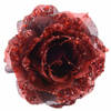 Decoris Kersthanger op clip - roos - donkerrood - bloem - glitter - 14 cm - Kunstbloemen