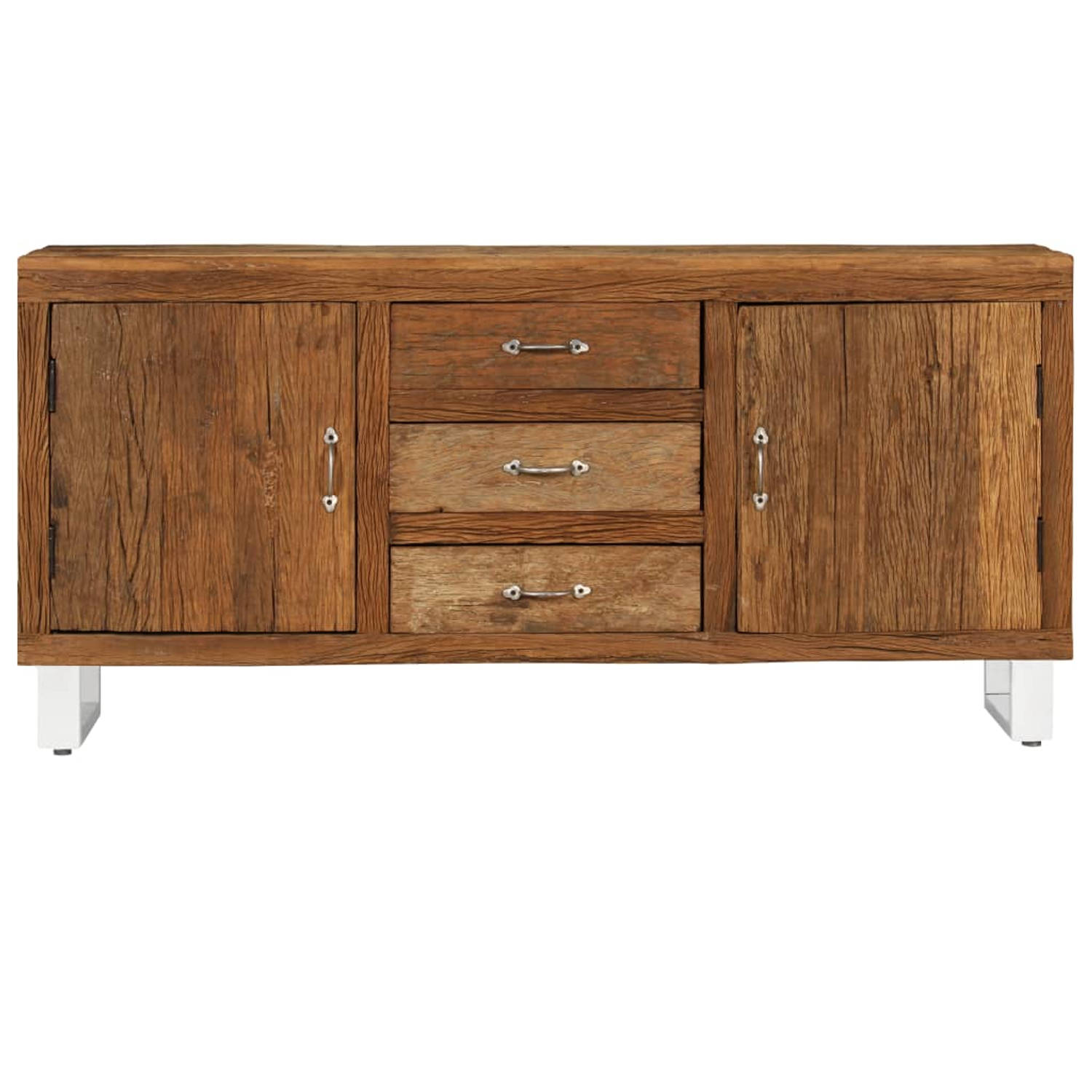 The Living Store Dressoir Vintage 160x40x76 cm - Massief gerecycled hout - 3 lades en 2 deuren