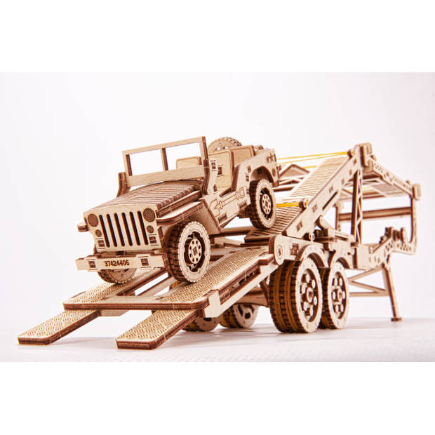 Wood Trick Trailer met Jeep - Uitbreiding Set voor Truck - Houten Modelbouw