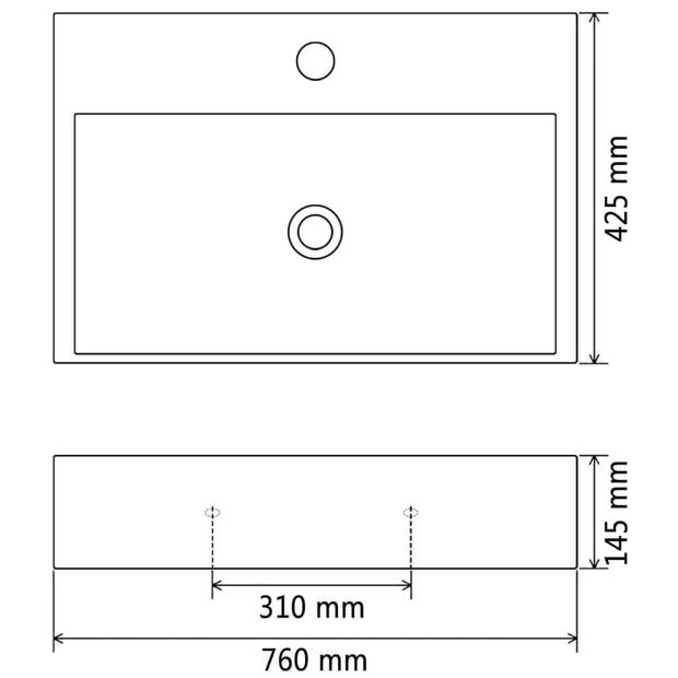 The Living Store Keramische wastafel - 76 x 42.5 x 14.5 cm - zwart - met overloop - diameter afvoergat 4.5 cm -