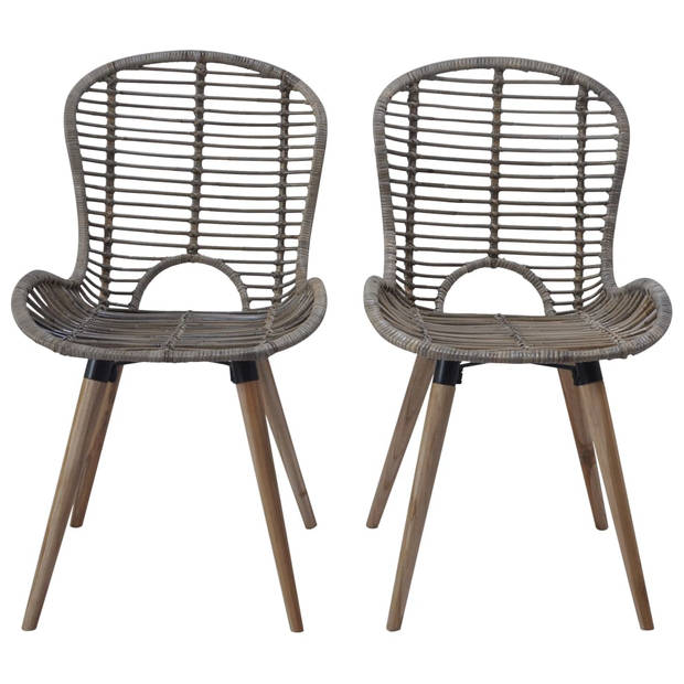 The Living Store Set van 6 Eetstoelen - Natuurlijk Rattan - Bruin - 48 x 64 x 85 cm