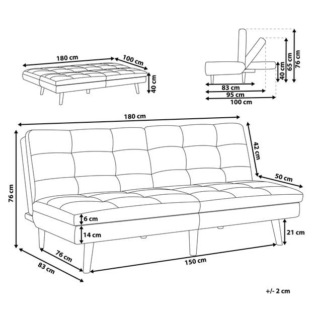 Beliani RONNE - Driezitsbank-Grijs-Polyester