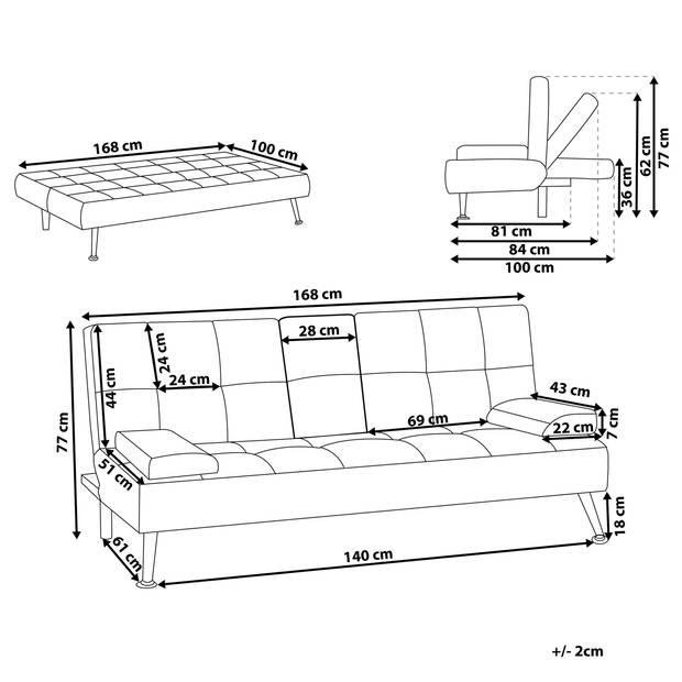 Beliani ROXEN - Driezitsbank-Grijs-Polyester