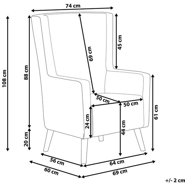 Beliani ONEIDA - Oorfauteuil-Geel-Fluweel