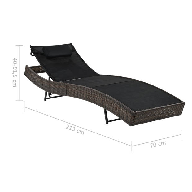 The Living Store Ligbed Bruin/Zwart - Poly Rattan - PE Rattan - Textileen - Staal - 213x70x(40-91.5)cm - Verstelbare