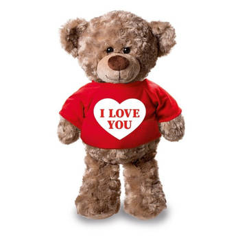 Knuffel teddybeer met I love you hartje rood shirt 24 cm - Knuffelberen