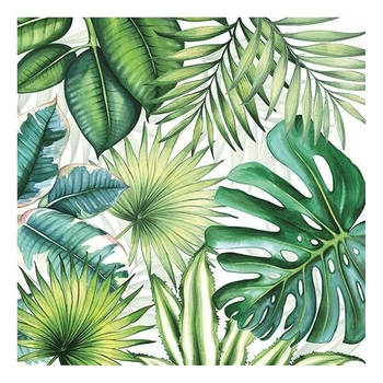 Ambiente tafel servetten tropische planten groen 60x stuks 33 x 33 cm - Feestservetten