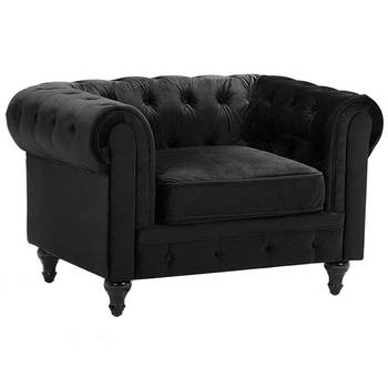 Beliani CHESTERFIELD - Fauteuil-Zwart-Fluweel